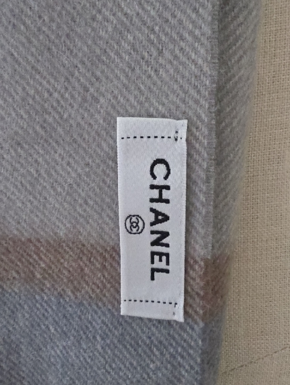 CHANEL Light Gray and Taupe Striped Wool Scarf - Picture 3 of 7